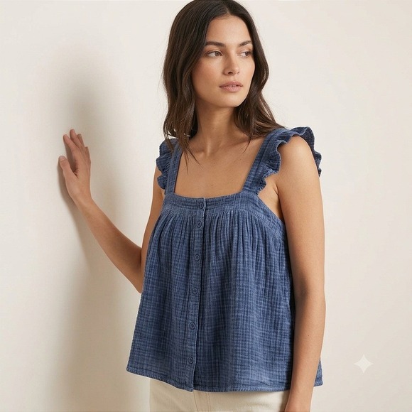 True Craft Tops - NWOTs Ruffle Strap Gauze Smocked Top Boho Summer Coastal Grandma 100% Cotton XL